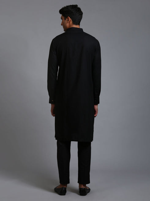 Vastramay Men's Black Cotton Blend Kurta and Pant Set